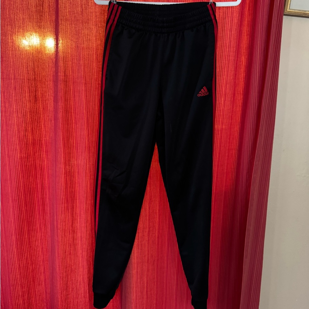 Adidas Kids Black Track Pants 14/16 red piping